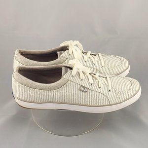 Keds Center Stripe Canvas Sneaker Shoe Gray and White Women’s 9.5 Memory Foam EC